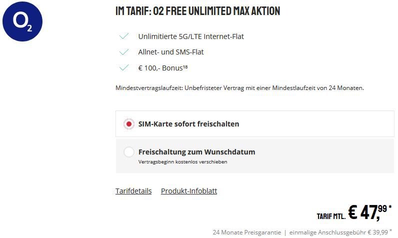 PlayStation 5 Disc Edition + Fifa 23 für 49€ + o2 Allnet Flat mit unlimited LTE für 47,99€ mtl. + 100€ Bonus