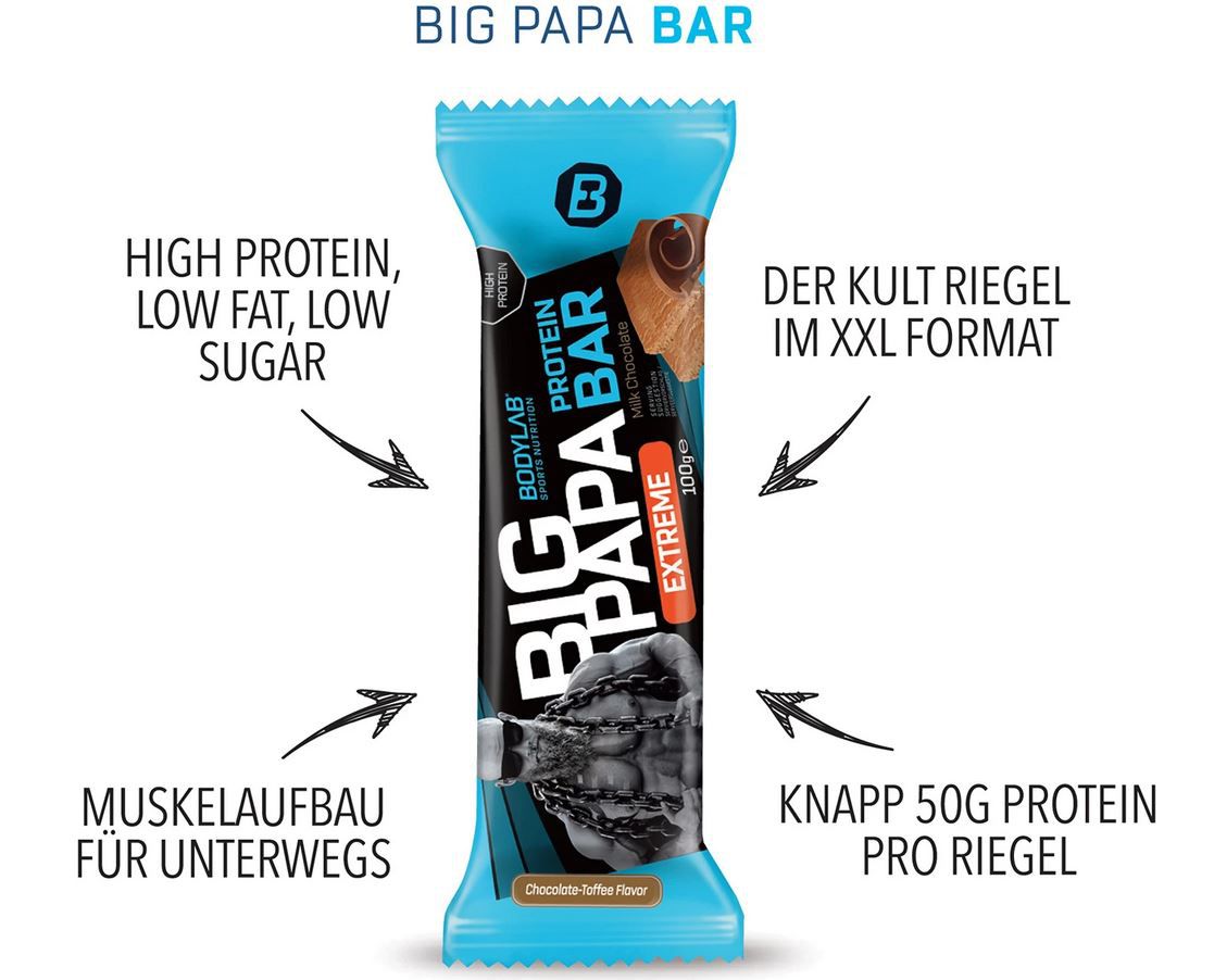 12er Pack Big Papa 50% Protein Bar Extreme á 100g für 28,89€ (statt 40€)