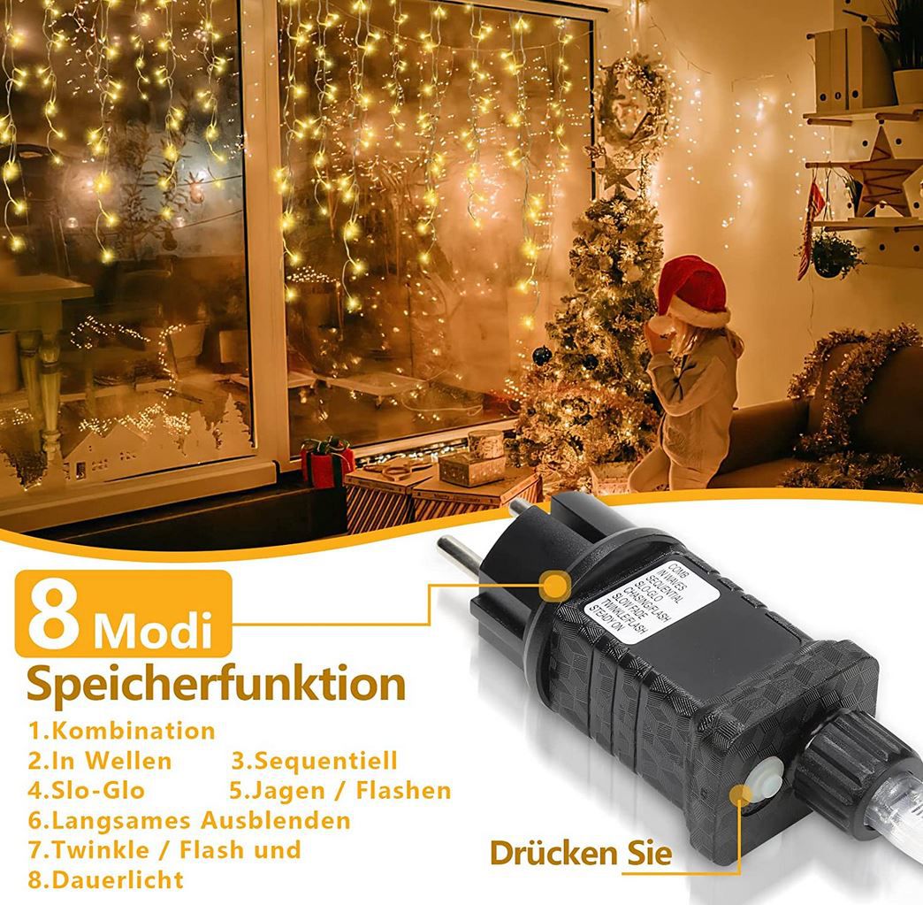 Tubiaz Eisregen Lichterkette in 2 Varianten mit 400 LEDs, 10m ab 13,99€ (statt 28€)