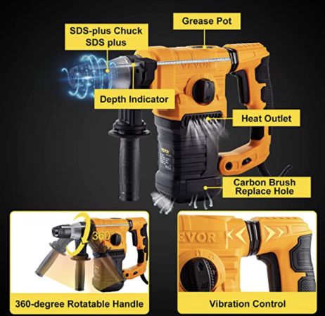 VEVOR Bohrhammer mit 1.500W & 7,4 Joule für 49,99€ (statt 75€)