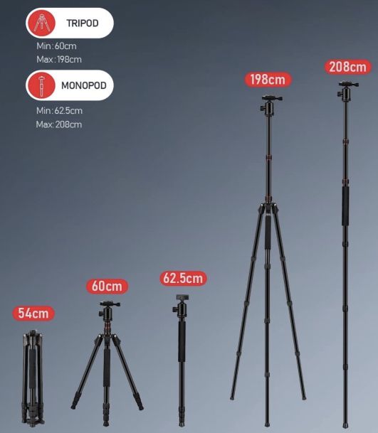 TP 60 Kamerastativ (max 208 cm) mit 360° Kugelkopf für 29,99€ (statt 80€)