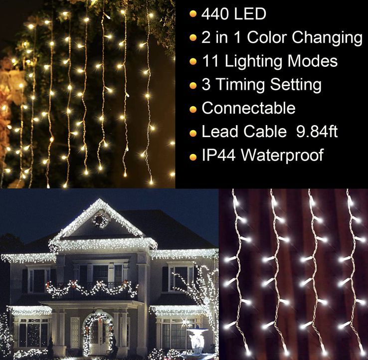 12m Eiszapfen LED Lichterkette für Außen mit 440 LEDs & 11 Modi für 14,99€ (statt 50€)