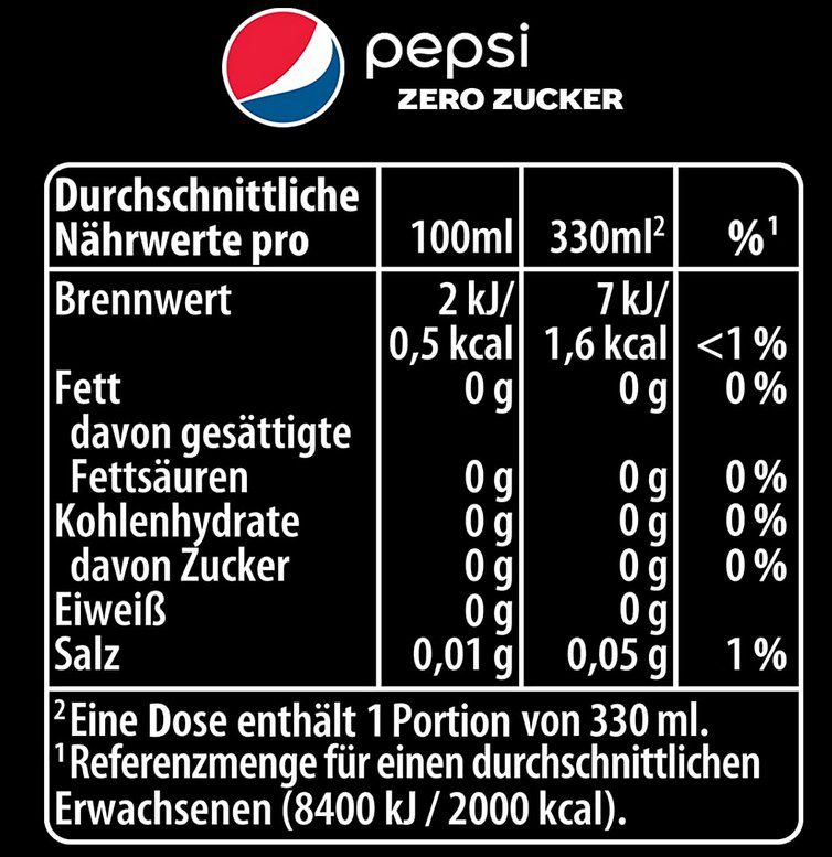 🥤 24x Pepsi Zero Zucker (je 0,33L) ab 13,45€ (statt 19€)   Nur 0,56€ pro Dose!