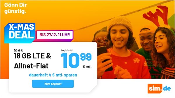 🔥 Sim.de Xmas Deal: o2 Allnet 6GB 4,99€ / 12GB 8,99€ / 18GB 10,99€ / 50GB 24,99€