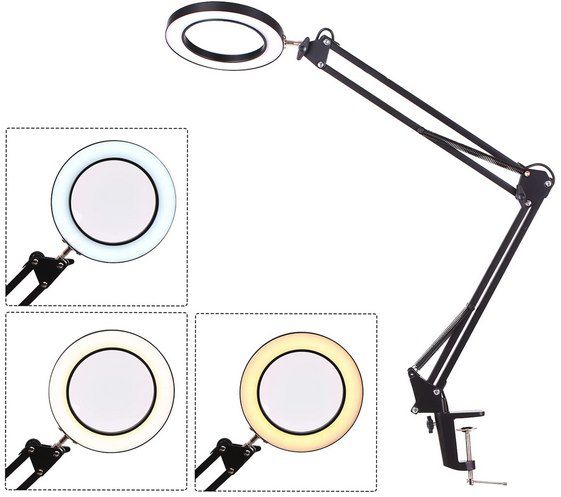 Klemmbare LED Schreibtischlampe mit 5fach Lupe, 3 Modi & 10 Stufen für 26,39€ (statt 33€)