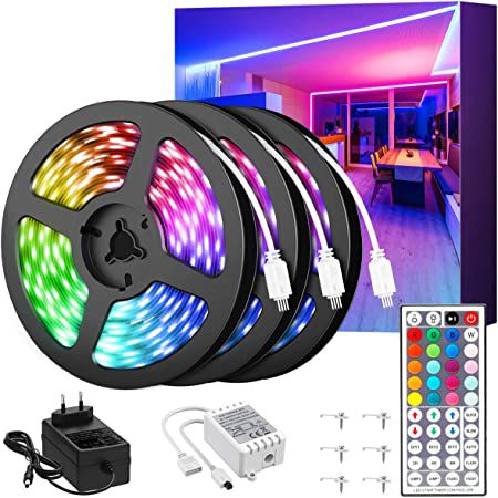 3x 5m LED RGB Streifen mit 20 Farben & 8 Modi für 14,99€ (statt 30€)