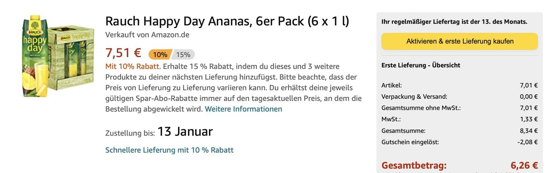 6x Rauch Happy Day Säfte versch. Sorten mit je 1L ab je 6,26€ (statt 11€)   Sparabo
