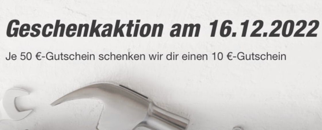 50€ toom Baumarkt Gutschein + 10€ extra Gutschein geschenkt