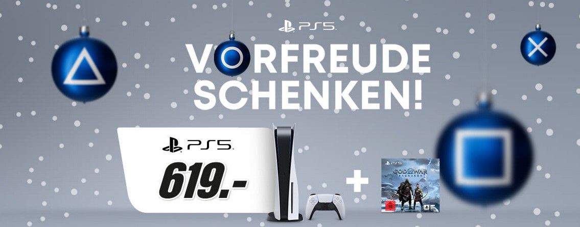 Media Markt unterm Baum Aktion: z.B.  PS5 + God of War Ragnarök Bundle  619€