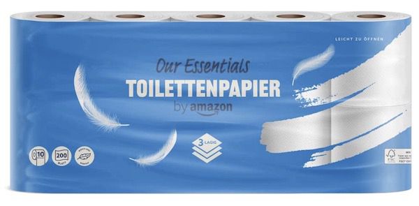 10er Pack Our Essentials by Amazon Toilettenpapier 3 lagig je 200 Blatt ab 3,16€