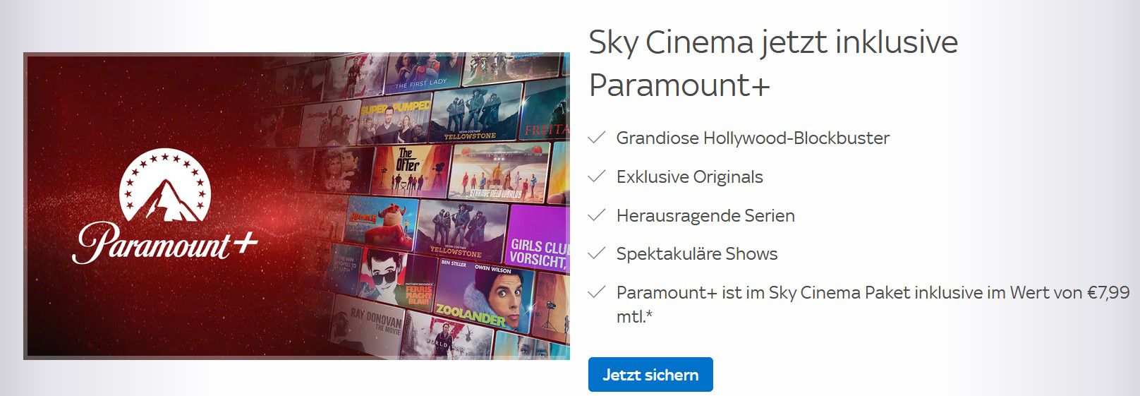 Gratis Paramount+ für Sky Cinema Bestandskunden (statt 7,99€ mtl.)
