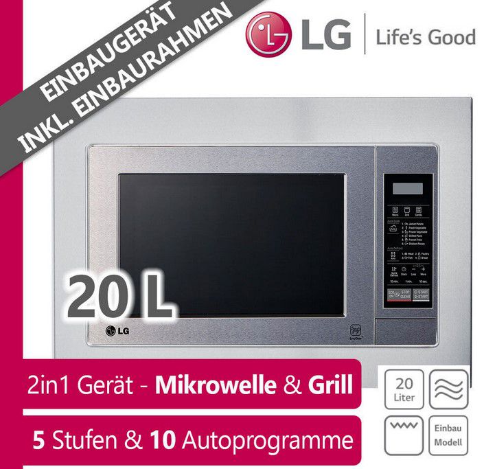 LG MH 6044 V Einbau Mikrowelle & Grill mit Rahmen für 84,99€ (statt 125€)