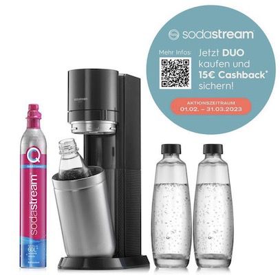SodaStream DUO inkl. 3 Flaschen für 89,99€ (statt 99€) + 15€ Cashback