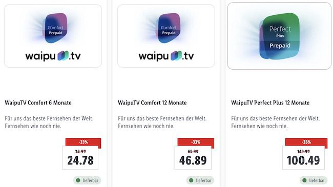 Lidl: 33% Rabatt auf Waipu.tv Monate für Comfort Plus Perfect oder & 6 12