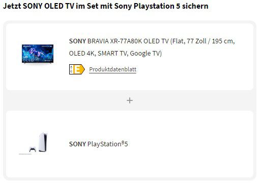 SONY BRAVIA XR 77A80K OLED TV + PlayStation 5 Disc ab 2.899€ (statt 3.448€)
