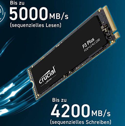 Crucial P3 Plus PCIe 4.0 x4 M.2 SSD mit 1TB Speicher für 41,99€ (statt 50€)