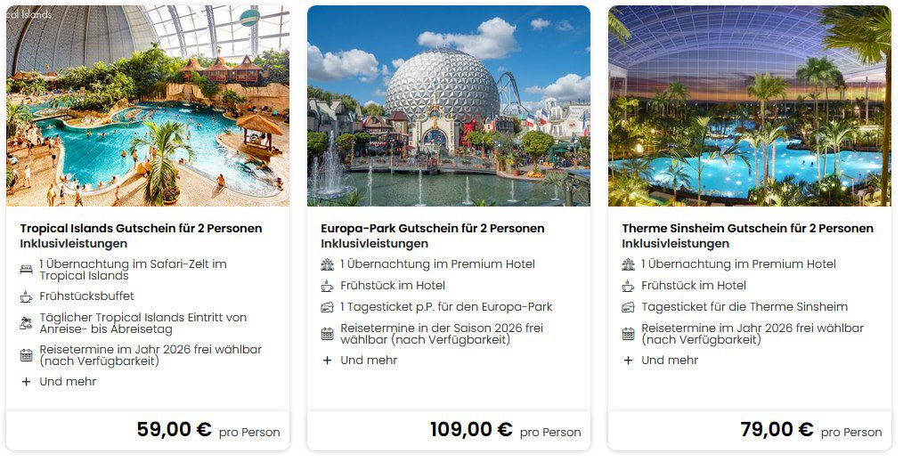 🎁 Geschenkidee: Musical, Freizeit und Reisegutscheine inkl. ÜN im Premium Hotel ab 59€ p.P.