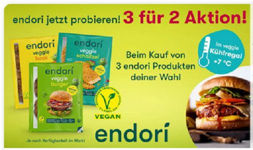 NUR NOCH HEUTE! Couponplatz: 2x endori Veggie kaufen und 1x gratis dazu