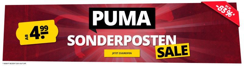 SportSpar Puma Sonderposten Sale ab 4,99€ + 5€ Gutschein ab 60€