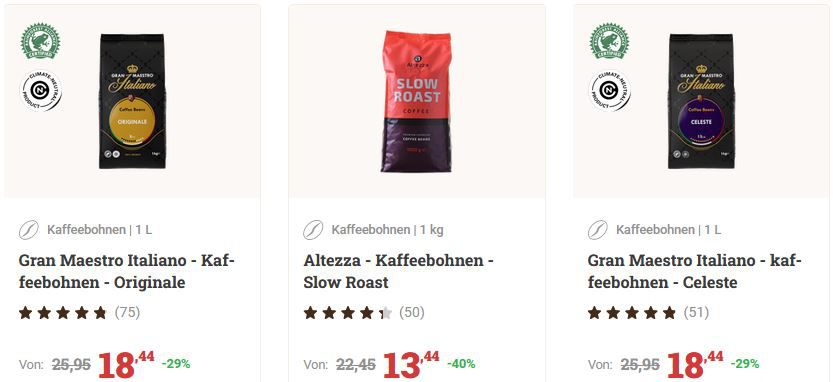 Kaffeevorteil: 25% Extra Rabatt auf Kaffee   z.B. 4 x 1Kg Altezza Bohnenkaffee für 44€ (statt 54€)