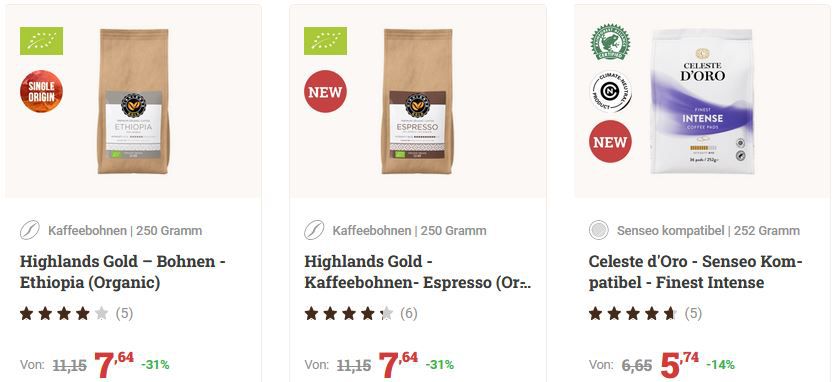 Kaffeevorteil: 25% Extra Rabatt auf Kaffee   z.B. 4 x 1Kg Altezza Bohnenkaffee für 44€ (statt 54€)