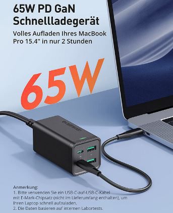 Evatronic USB C & USB A Ladegerät mit 65W für 23,99€ (statt 40€)