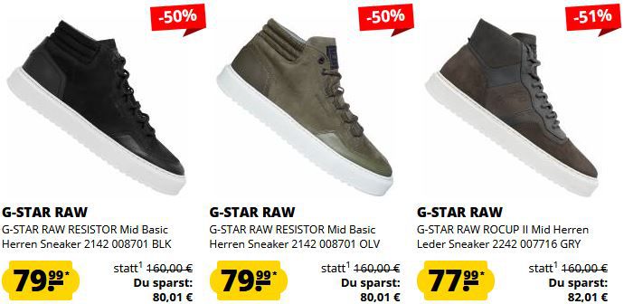 G Star RAW Sneaker Sale ab 49,99€ + 5€ Gutschein ab 60€