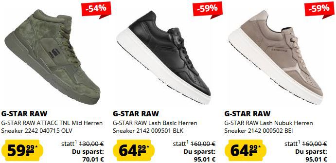 G Star RAW Sneaker Sale ab 49,99€ + 5€ Gutschein ab 60€