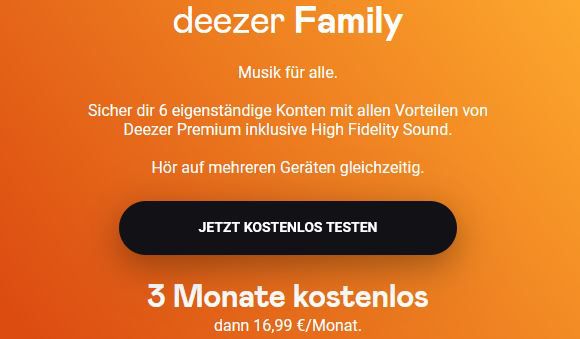 3 Monate Deezer Premium/Family kostenlos oder 12 Monate 50% Rabatt