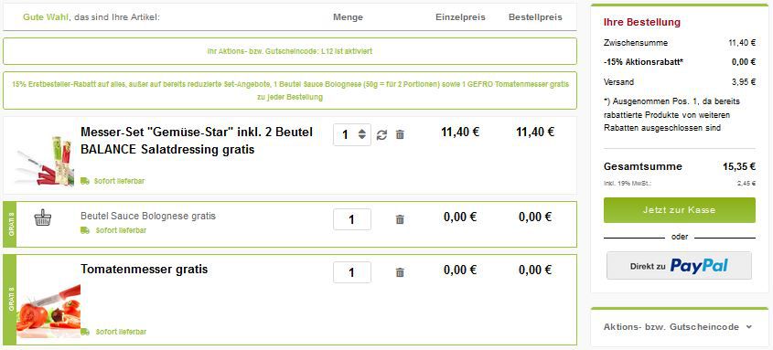 Gefro: 2x Tomatenmesser + 2x Gemüsemesser + Dressing & Sauce für 15,35€ (statt 21€)