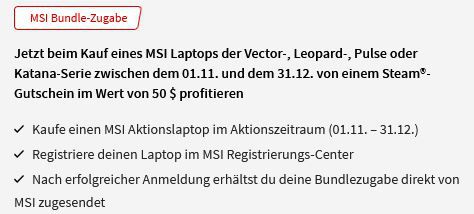 MSI Katana GF66 Gaming Notebook Bundle für 899€ (statt 1.299€)