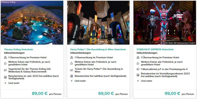 Last Minute Geschenkidee: Musical, Freizeit und Reisegutscheine ab 59€ p.P.