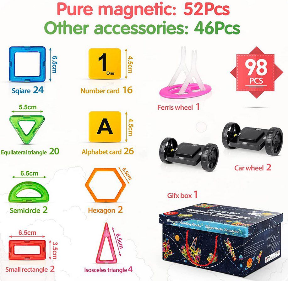 GLADTOP Magnetische Bausteine (98 Teile) für 18,99€ (statt 35€)