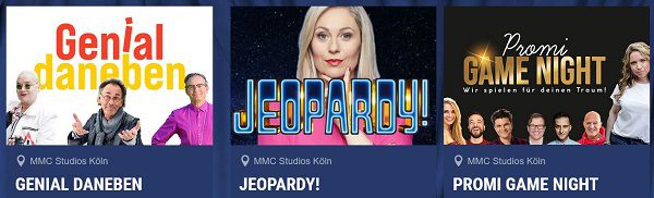 Vier Freikarten für  die TV Show GENIAL DANEBEN, Promi Game Night, JEOPARDY!