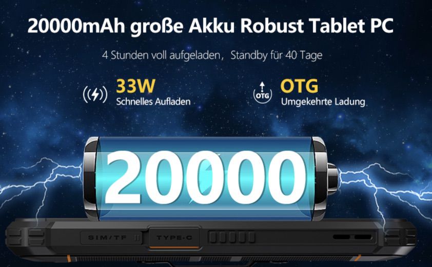 OUKITEL RT2 Outdoor Tablet mit 20.000mAh, 8GB/128GB für 299,99€ (statt 338€)
