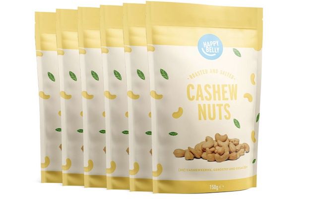 6 x 150g Amazon Marke Happy Belly Cashewkerne für 12,46€ (statt 15€)   Prime