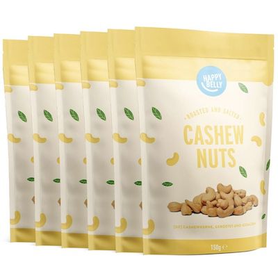 6 x 150g Amazon-Marke Happy Belly Cashewkerne für 12,46€ (statt 15€) &#8211; Prime