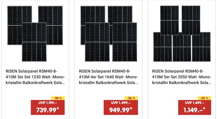 RISEN Solarpanel Sets je 410 W   z.B. 2er Set für 499,99€ (statt 550€)
