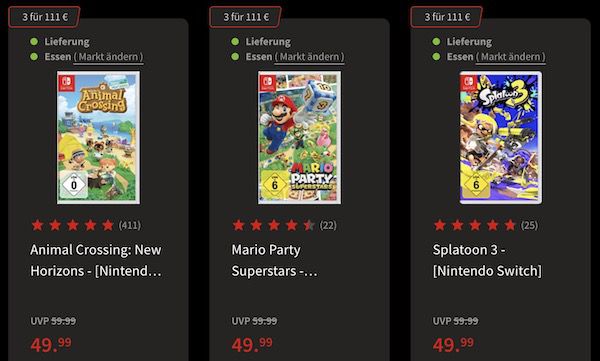 MediaMarkt: 3 Nintendo Switch Spiele für 111€   30 Games zur Auswahl