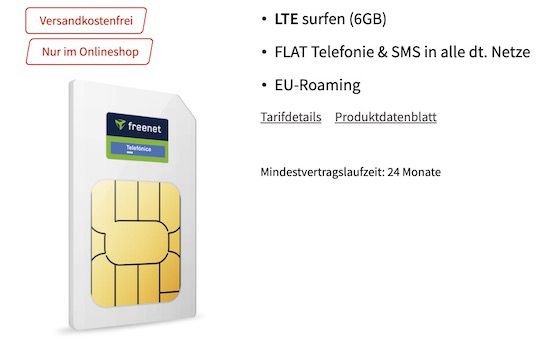 o2 Allnet Flat mit 6GB LTE von freenet für 7,99€ mtl. + Prämie: 80€ Gutschein