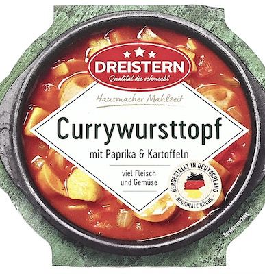 20% Extra-Rabatt auf Dreistern Lebensmittel &#8211; z.B. 400g Currywurst mit Kartoffeln ab 1,87€