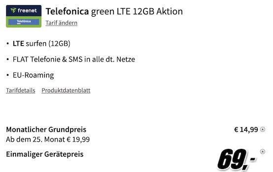 Samsung Galaxy A53 5G mit 128GB für 69€ + o2 Allnet Flat mit 12GB LTE für 14,99€ mtl.