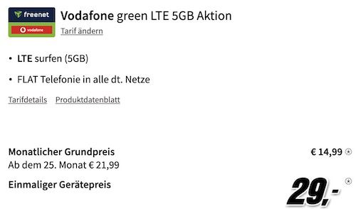 Google Pixel 6a 5G 128GB für 29€ + Vodafone Allnet 5GB für 14,99€ mtl.