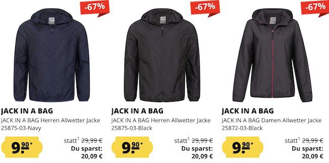 Jack in a Bag Lightweight Jacke in 8 Farben für 13,85€