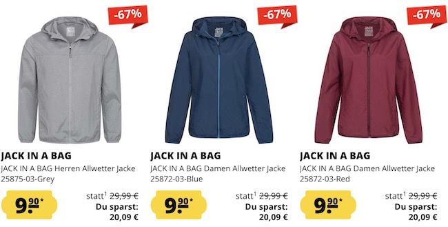 Jack in a Bag Lightweight Jacke in 8 Farben für 13,85€