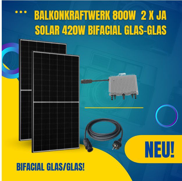 Balkonkraftwerk 2x Solarmodul + Deye 800W Wechselrichter + Stecker ab 449€ (statt 598€)
