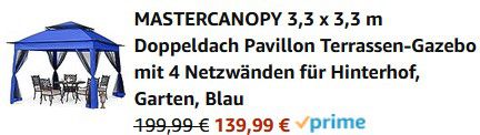 MasterCanopy 3,3 x 3,3m Doppeldach Pavillon für 139,99€ (statt 200€)