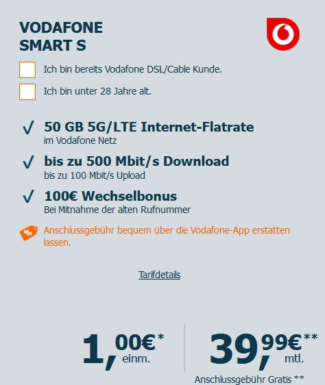 🔥 Apple iPhone 14 für 1€ + Vodafone 50GB für 39€ mtl. + 100€ Bonus + 20€ Amazon