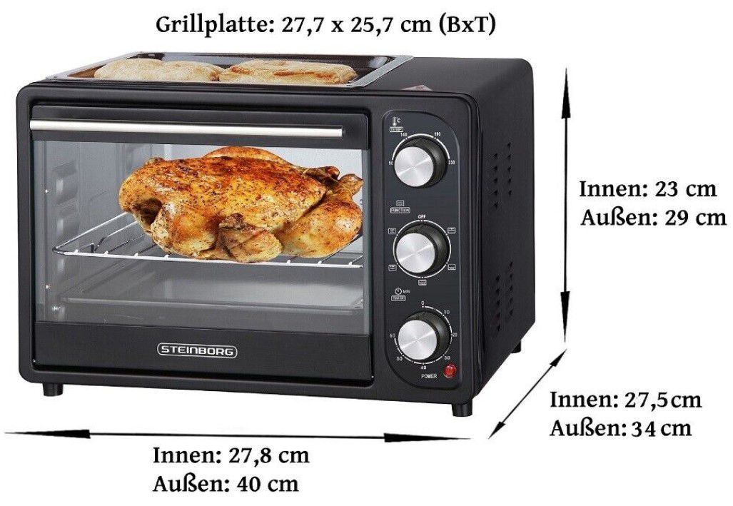 Steinborg SB 3001 Mini Backofen 20 Liter Grill & Umluft für 44,90€ (statt 70€)