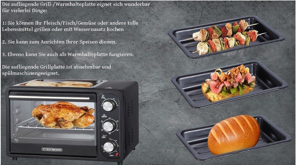 Steinborg SB 3001 Mini Backofen 20 Liter Grill & Umluft für 44,90€ (statt 70€)